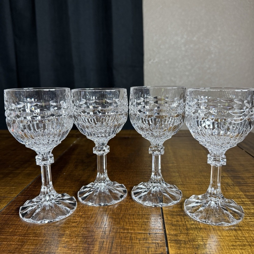 Vintage Villeroy & Boch Crystal Miss Desiree Wine Glasses 6" Tall Set Of 4